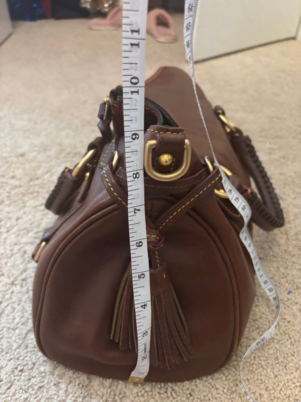 Dooney & Bourke Brown Leather Satchel with Braided Handles - Picture 7 of 10
